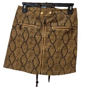 SHE + SKY Brown Snake Mini Skirt SMALL Moto Mini W/Zippers Sexy Coquette